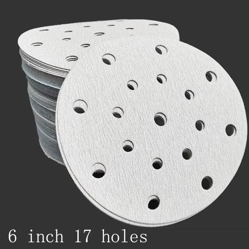 

6 Inch 17 Hole Flocking Dry Sanding Paper Round White Sand Frosted BrushedSheet Car Putty Polishing Spray Paint Abras