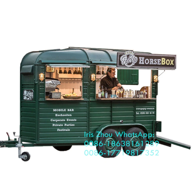 Mobile Food Truck with Refrigerator Caravan Fast Food Coffee Ice Cream Cart Horse Box Trailer For Sale Europe