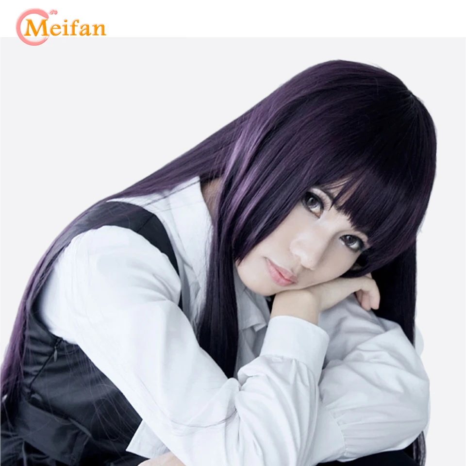 MEIFAN Cosplay Anime Wigs 100cm Long Straight Heat Resistant Synthetic Purple Black Natural Hair Cosplay Costume Party Wig