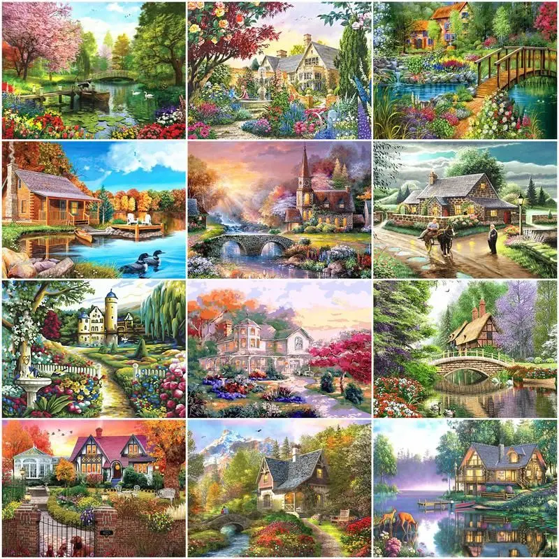 

CHENISTORY 60x75cm Frameless Painting By Numbers Kits Houses Landscape For Kids Adult Spring Scenery Unique DIY Gift Home Decor