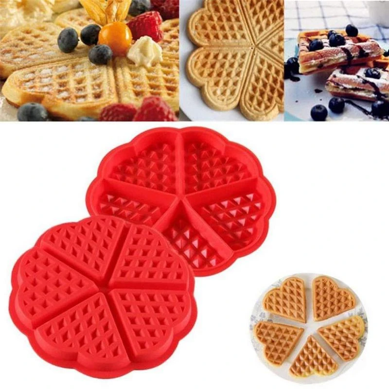 DIY Heart Shape Waffle Mold 5-Cavity Silicone Oven Pan Baking Cookie Cake Muffin Cooking Tools Kitchen Accessories Supply