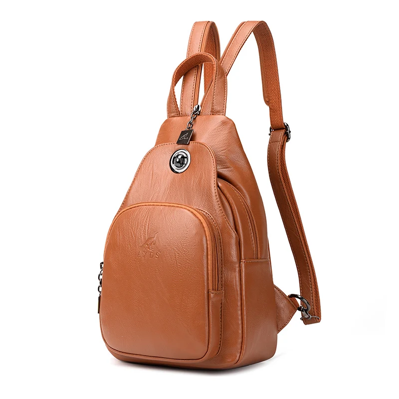 Leather Women\'s Bag New Cowhide Multi Function Fashionable Travel Backpack Soft Leather Lock Guard Chest Bag Messenger Bag