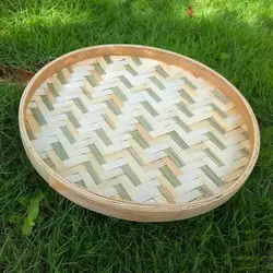 No Holes Durable Handmade Round Bamboo Weaving Sieve Snack Food Bread Picnic Vegetable  Tea Dishes Basket Storage Organizer