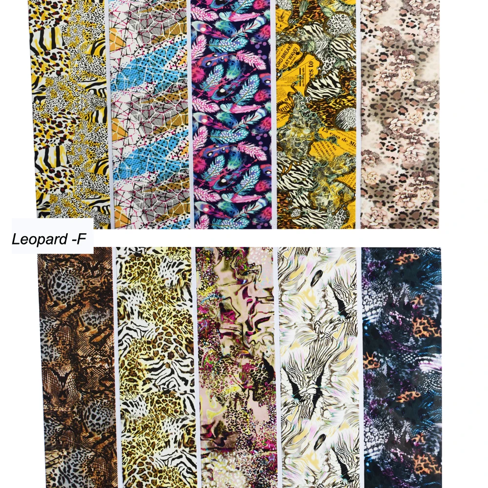 10Roll Nail Foils Leopard Feather Pattern 50M*4CM Animal Serpentine Nail Art Transfer Sticker Adhesive Slider Finger Art Decals