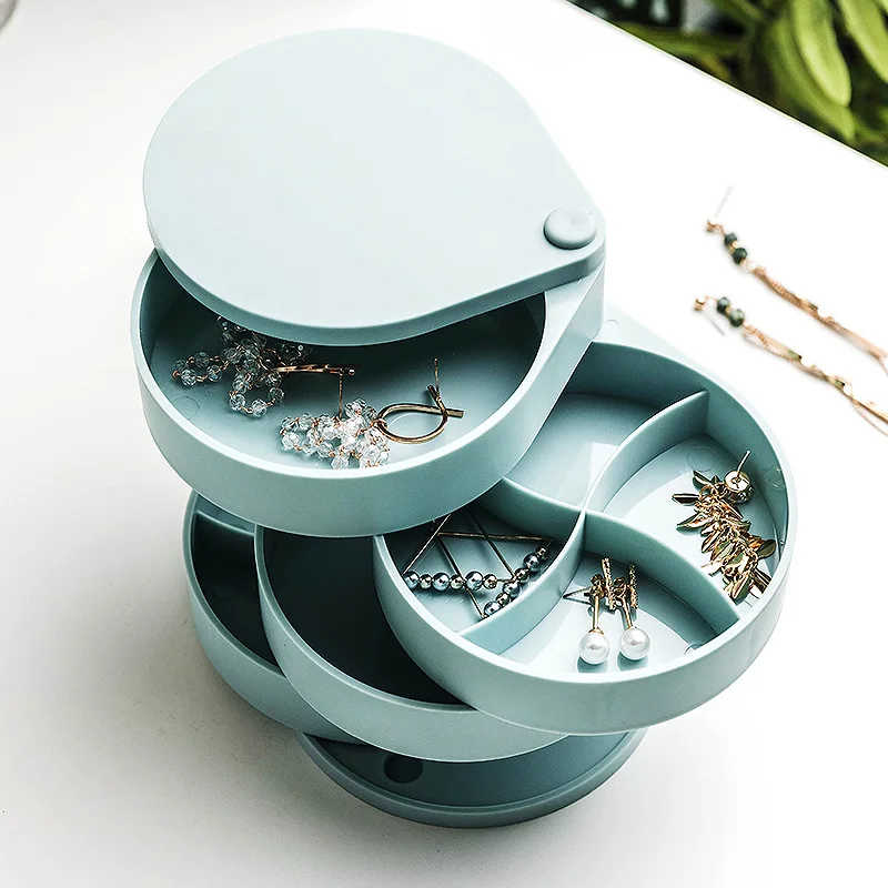 Four-layers 360° Rotation Jewelry Organizer Display Travel Jewelry Case Boxes Portable Jewelry Box Button Plastic Storage