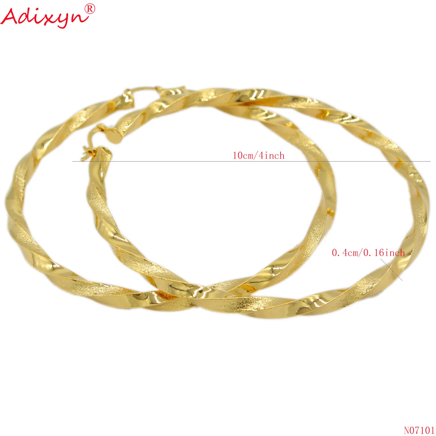 Adixyn 10cm Big Circle African Earrings for Women Gold Color Ethiopian Twisted Hoop Earrings Arab Jewelry N07101