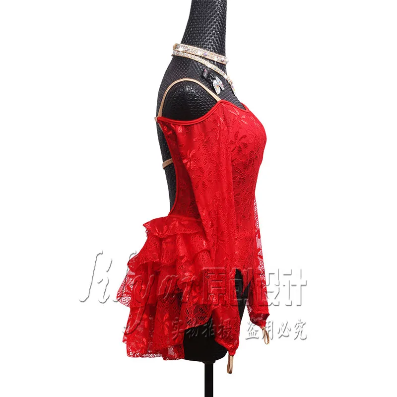 Pole dance competition skirt performance skirt pole girl custom women\'s Red Lace backless sexy dance skirt