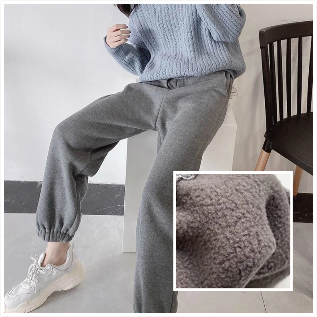 

Streetwear Cargo Pants Women Casual Joggers High gray sport Loose Female knitted Trousers running pants Plus cashmere pocket