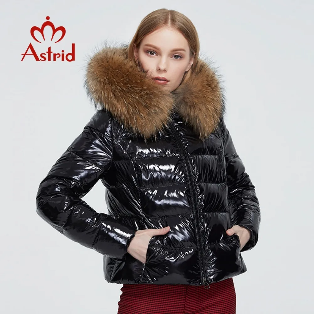 Aster D-abrigo grueso y cálido para mujer, Chaqueta corta negra con capucha de piel de mapache, ropa para invierno, 2022