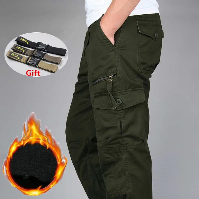 

Men's Winter Thick Fleece Cargo Pants Warm Baggy Joggers Camouflage Pants Male Elastic Casual Overalls Long Trousers