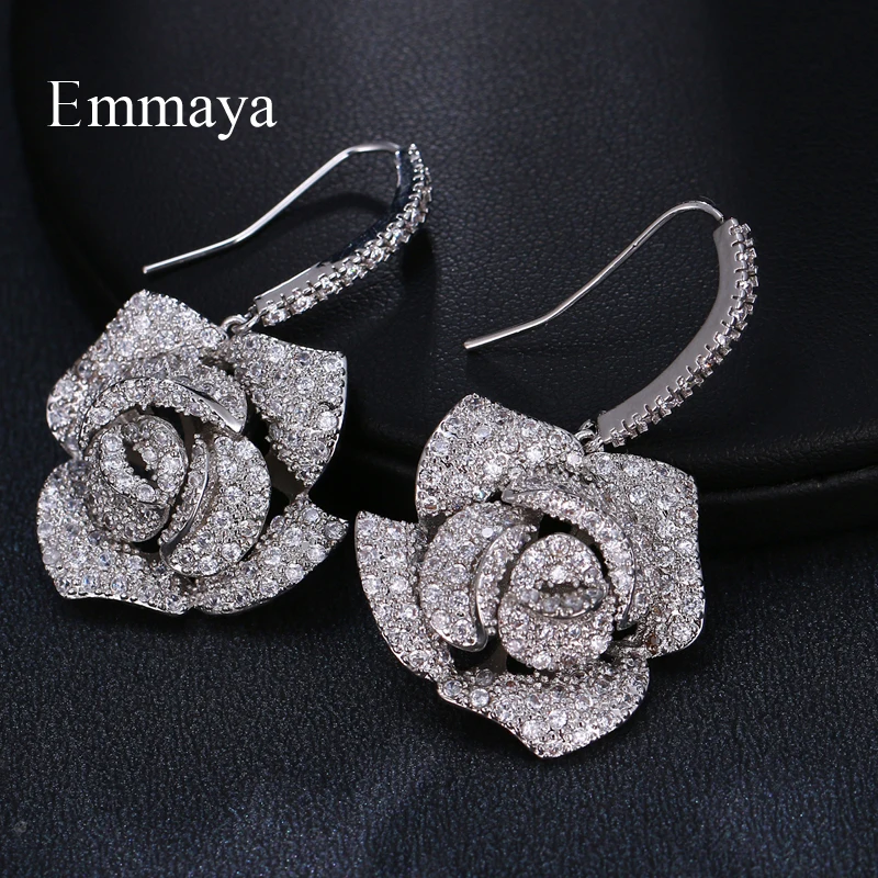 Emmaya Attractive Big Flower Appearance Silver Plated Nobler Earring Zirconia For Women And Ladies In The Dinner Ornament