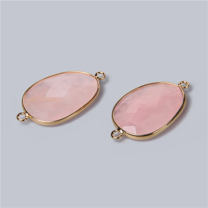 2PCS Double Sided Faceted Natural Stone Pendant Connector Charm for Jewelry Making Earring Necklace Bracelet Accessories 22x38MM