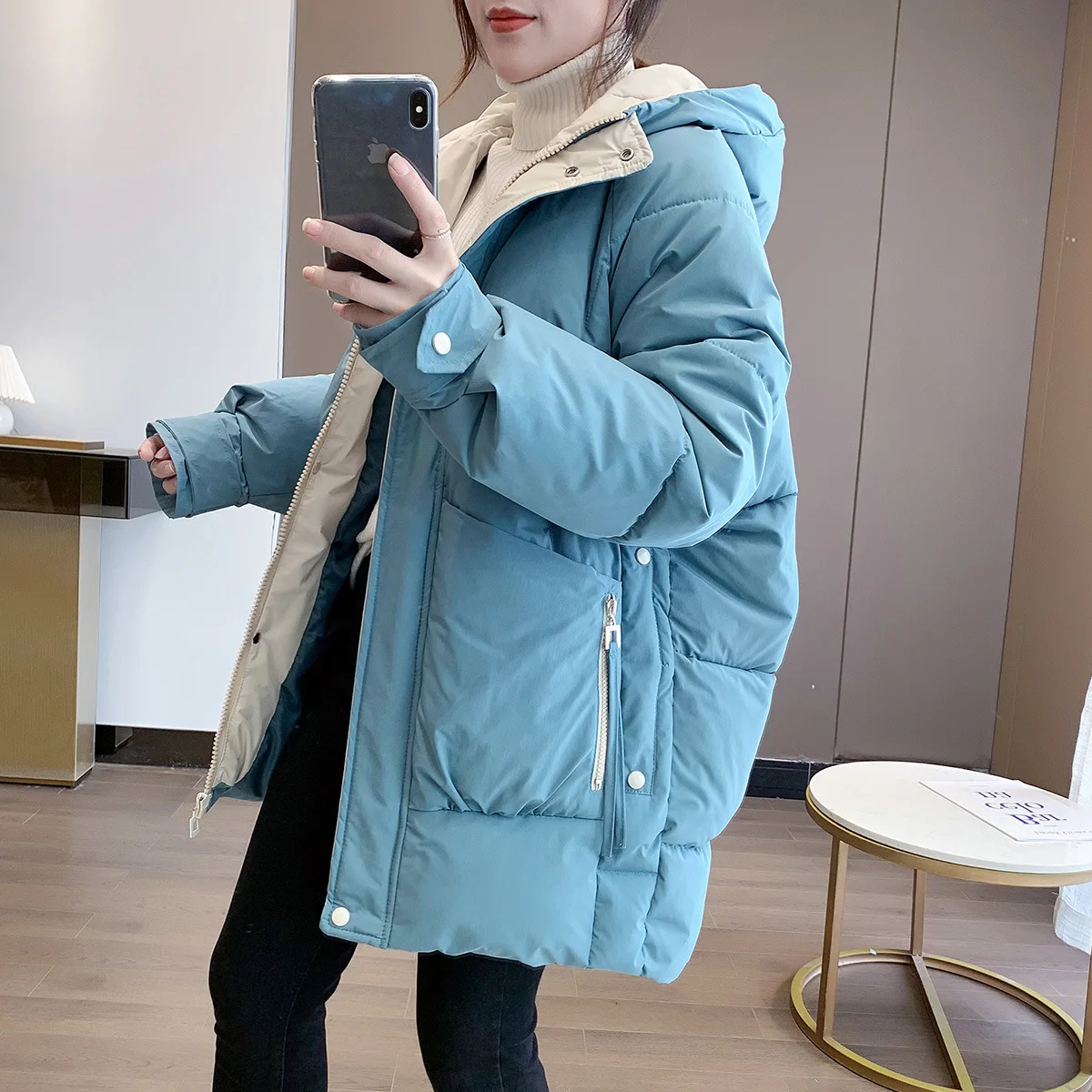 down Cotton-Padded Jacket Women\'s Mid-Length Winter  New Korean Style Loose Thick Cotton Coat Casual Ladies Cotton Coat Jacket