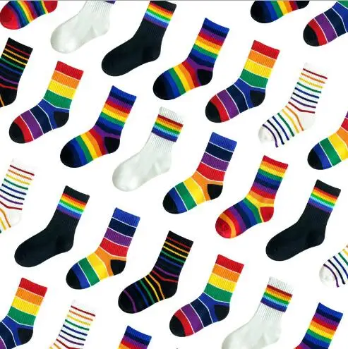 

6 Pairs Pack 1-8 Y Spring and summer rainbow series socks baby boy girls stripe cotton socks