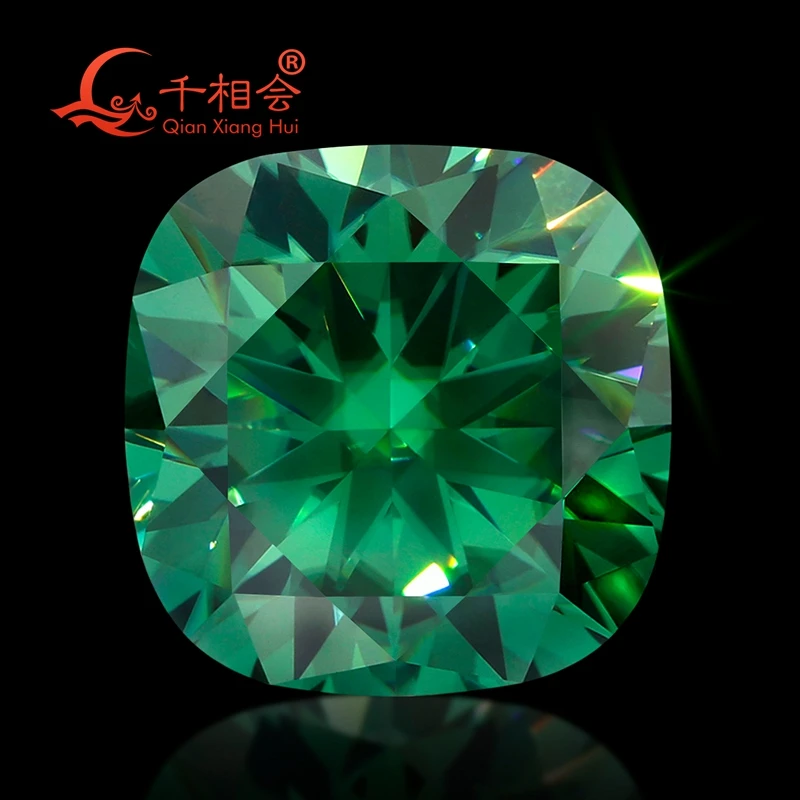 Cushion Shape  Rich Green Moissanite Loose Stone for Diamond Cut Jewelry Making Premium Quality