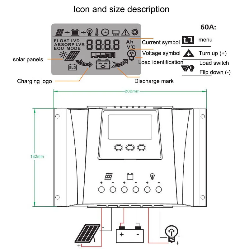 Solar Controller 60A 12V 24V 48V 60V 80V Automatic Universal Photovoltaic Panel Charger Iron Lithium Battery  Solar Regulator