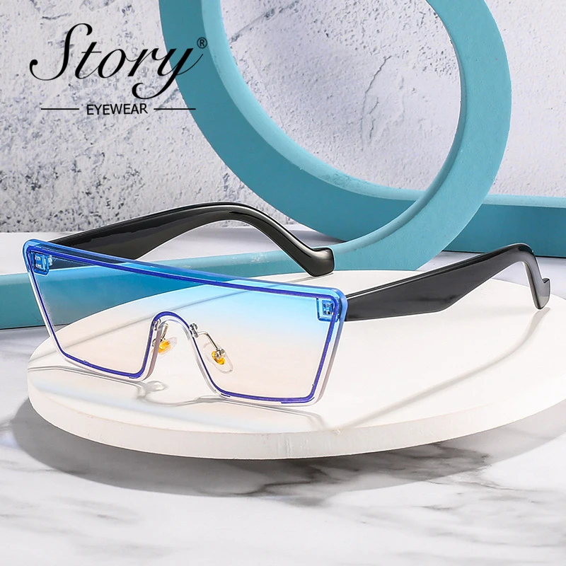 

STORY Trendy Futuristic Oversized Sunglasses Women Men 2021 Brand Design 90s New Fashion Rimless Square Sun Glasses S20856G