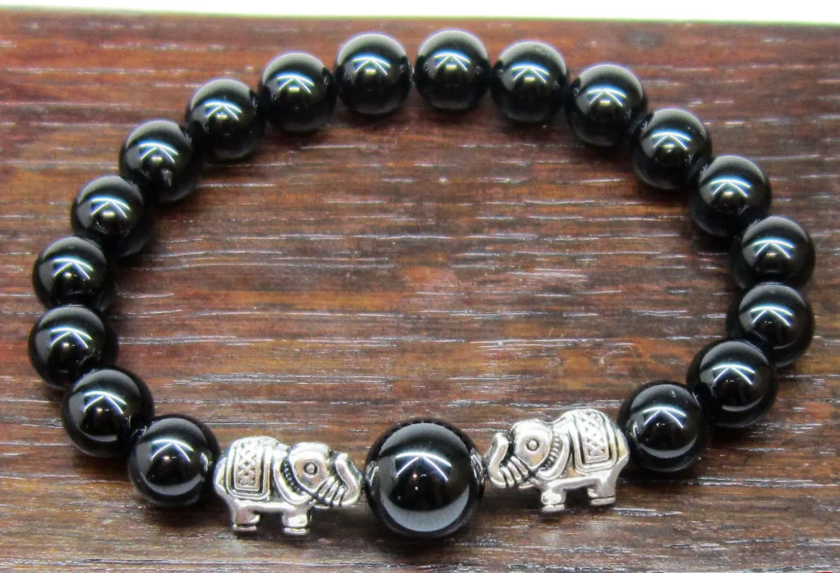 Lucky Elephant BraceletObsidian Bracelet Hematite Bracelet Mens Indian Elephant Bracelet for Men Meditation Healing Bracelet