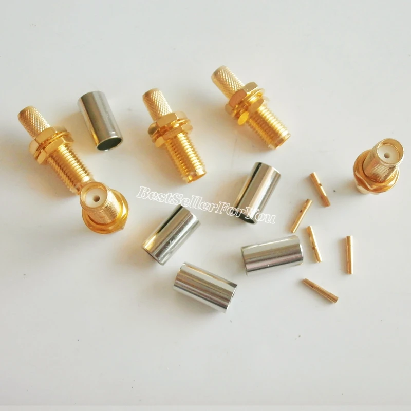 10Pcs SMA Connector Female Jack Bulkhead Crimp For RG58 LMR195 RG142 Cable Goldplated PTFE