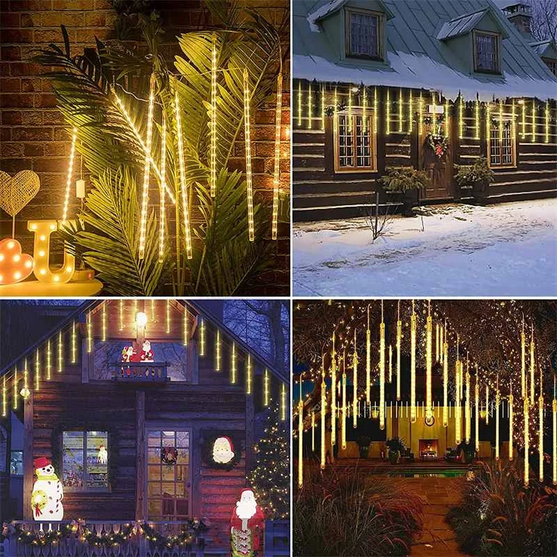 30cm 50cm 8 Tubes Waterproof Meteor Shower Rain LED String Light With Remote Control Outdoor Christmas Decoration for Home Tree