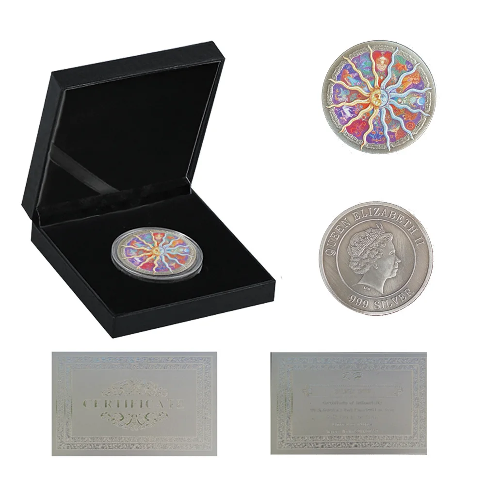 Elizabeth II Twelve Constellation 999 Silver Coins Collectibles Gifts Non-Currency W/ Luxury Box