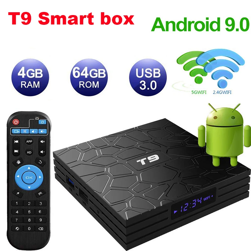 Smart T9 Android 9.0 TV BOX RK3318 Quad Core 4GB RAM 64GB ROM 2.4G/5G Dual WIFI USB 3.0 4K 2GB 16GB Set Top Box 4G 32G TVBOX