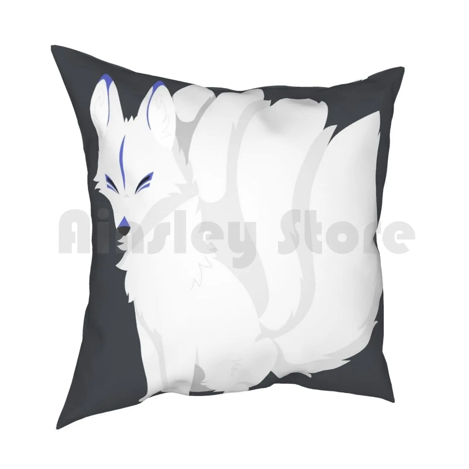 Simplistic Kitsune-White With Blue Pillow Case Printed Home Soft Throw Pillow Kitsune Fox Foxes Cute Japan Japanese