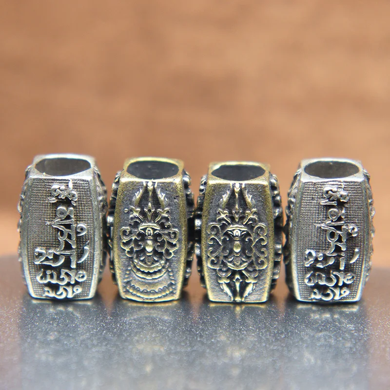 4-Sided Sanskrit Mantra Runes Vajra Pestle Pattern 7mm Hole Brass  Knife Beads Buddhism DIY Paracord Lanyard Pendant Accessories