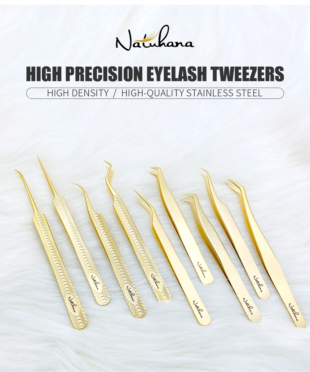 NATUHANA Professionelle Wimpernpinzette, hochwertige, superharte Pinzette aus mattem Edelstahl für Wimpernverlängerung, Make-up-Werkzeuge – Detail 1