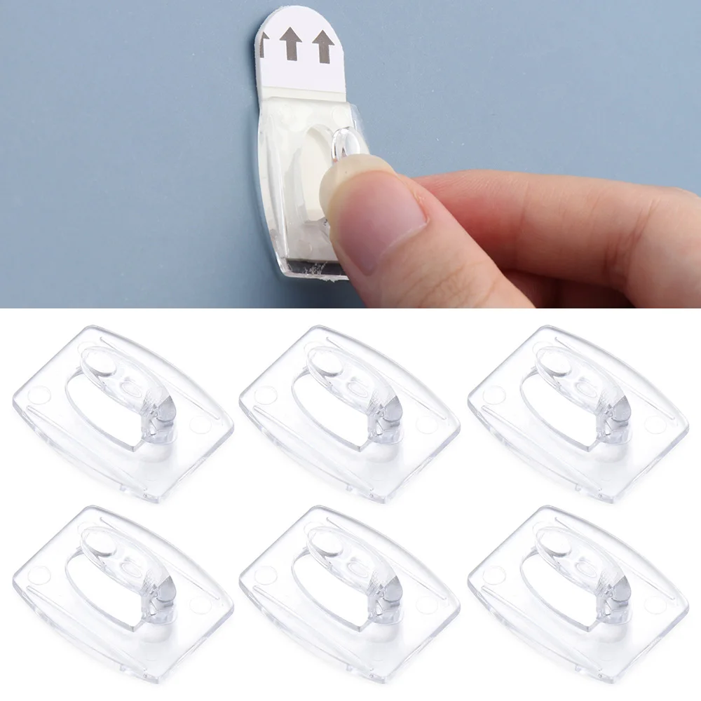 6/20PCS Strong No Drill Transparent Hook For Kitchen Livingroom Wall Removable Hook Rack Cable Clamp Tools 1Kg Load-Bearing