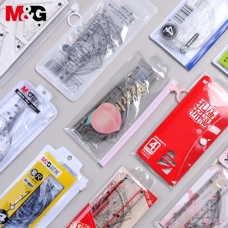 M&G Aluminum / soft Flexible Geometry Ruler Set Maths Drawing compass stationery Rulers Protractor mathematical compasses