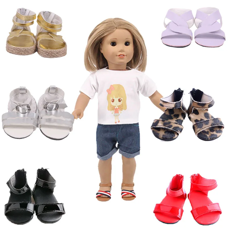 8 Sets Doll Shoes Sandals Simple Style For 18Inch American &43Cm Born Baby  Fashion Daily Wear Girl's Christmas Gift