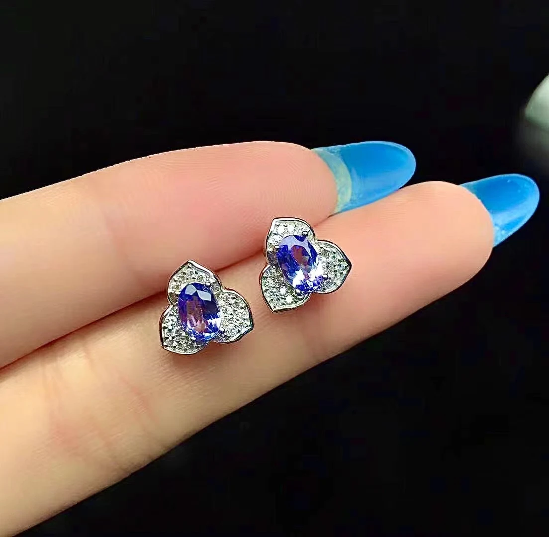 

Fashion Sterling Silver Gemstone Stud Earrings 4mm*6mm Natural Tanzanite Stud Earrings 925 Silver Tanzanite Earrings Gift Girl