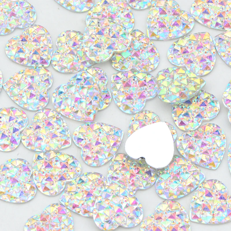 JUNAO 10 12 16 20 30 35mm Glitter Heart Crystal Rhinestones Flat Back Resin Gems Applique Crystal Stones Non HotfiX Strass