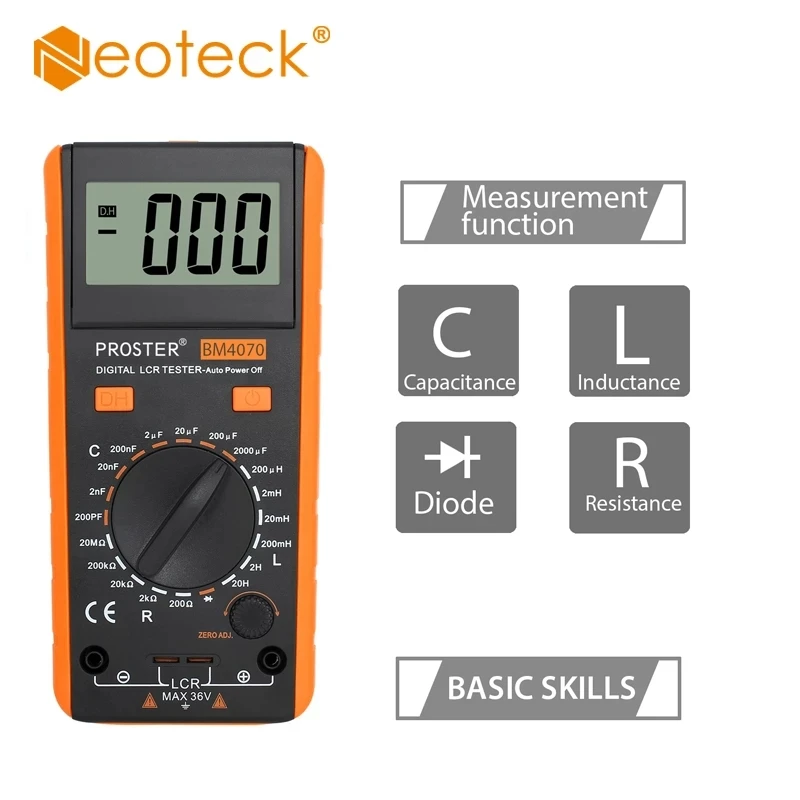 Neoteck Medidor Lcr Multímetro Testador para Capacitância Resistência Indutância Crocodilo Clipe Ferramenta de Medição com Bolsa Bm4070