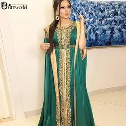 Green Embroidery Hijab Evening Dresses Caftan Robe De Soiree A-Line Satin Long Women Formal Dress Dubai Arabic Evening Gowns