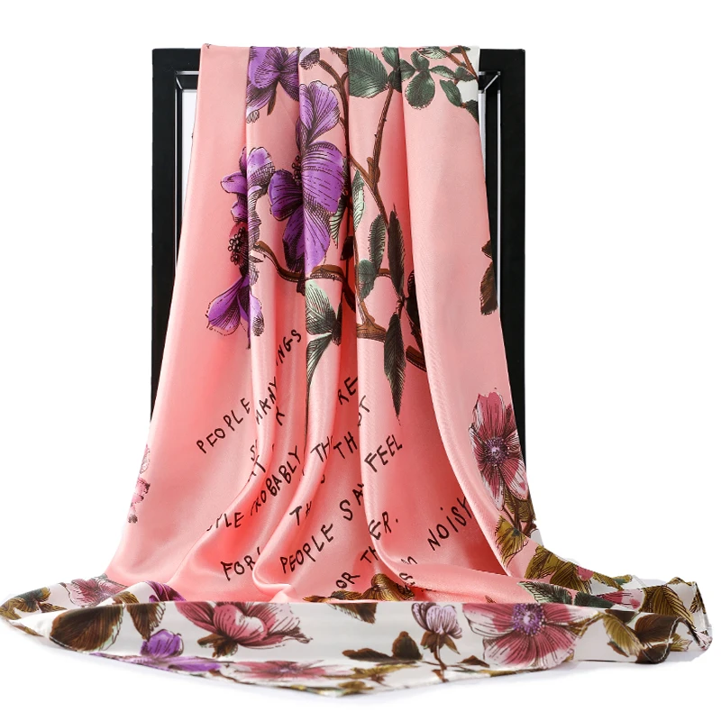 

Fashion Hair Scarf For Women Floral Print Silk Satin Hijab Scarfs 90cm*90cm Square Headscarf Neckerchief Scarves For Ladies 2020