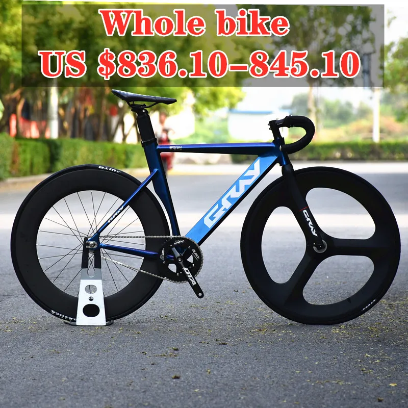 GRAY Fixie Fixed Gear Bike 48CM 52CM 55cm Aluminium Alloy Frame Carbon Fork Single Speed Bicycle 700C 3Spoke 88M Carbon Wheelset