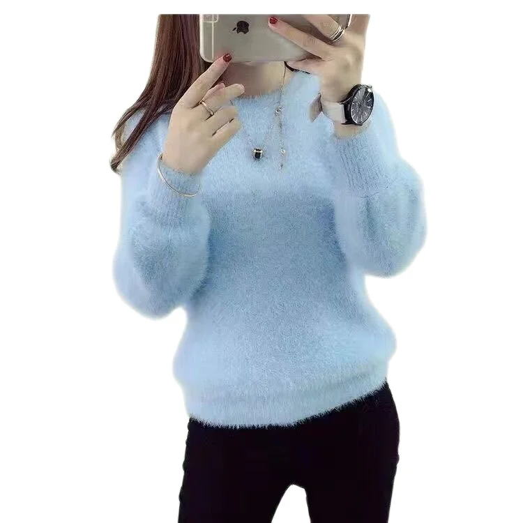 

Imitation mink sweater pullover pure color was thin mohair loose long-haired sweater women thickened base hair