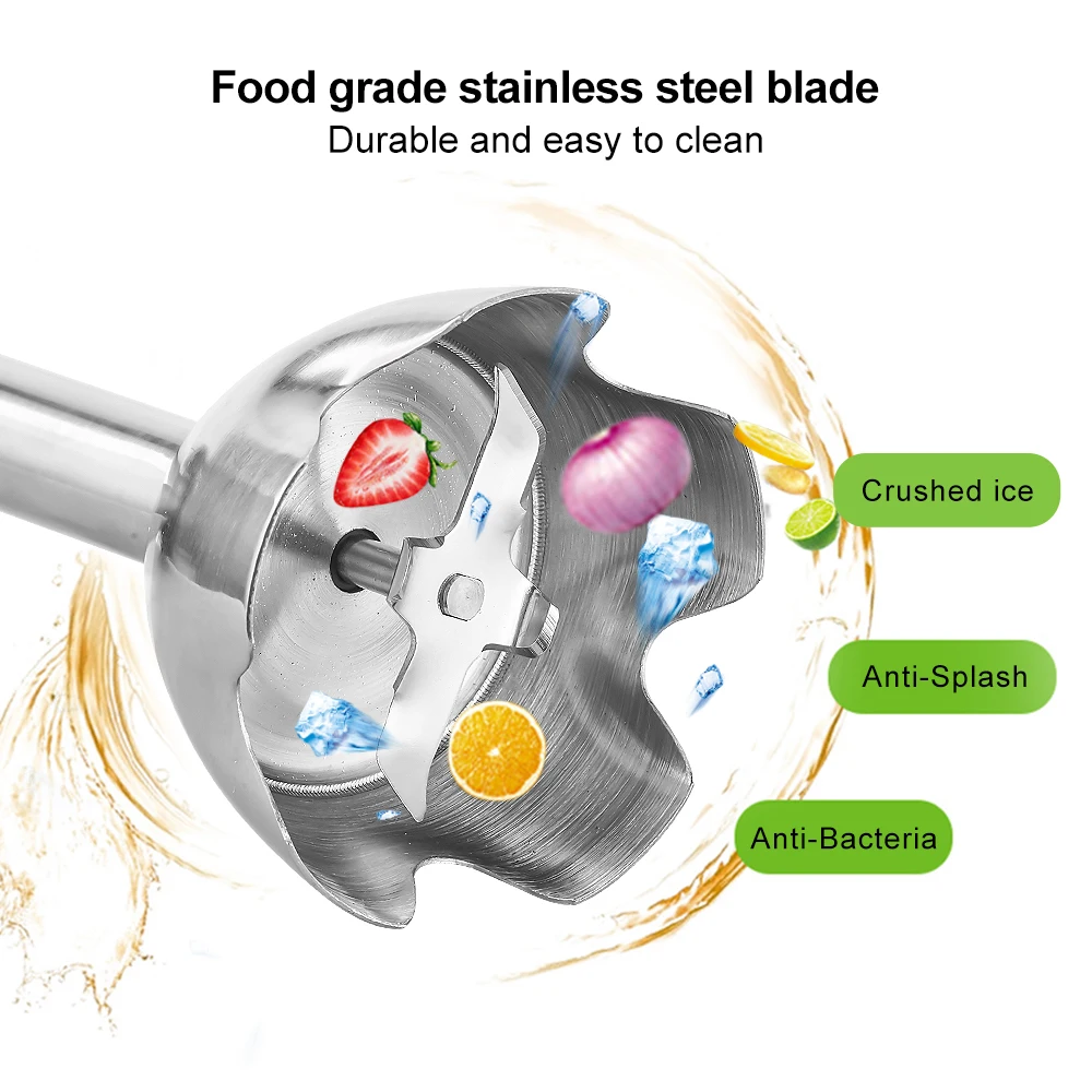 1200 Watt 6-Speed Multi-Purpose 4 in 1 Hand Blender Stainless Steel With Whisk Food Grinder Bowl  for Smoothies Sauces Soups