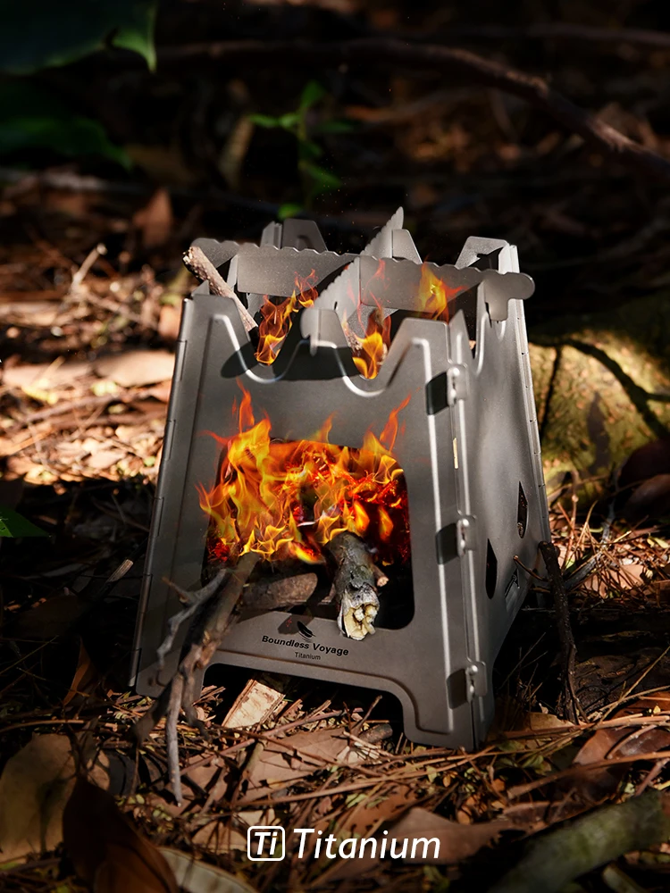 Boundless Voyage Portable Stove Outdoor Titanium Folding Wood Stove With Pot Bracket Camping Charcoal Burner Furnace Ti2009C