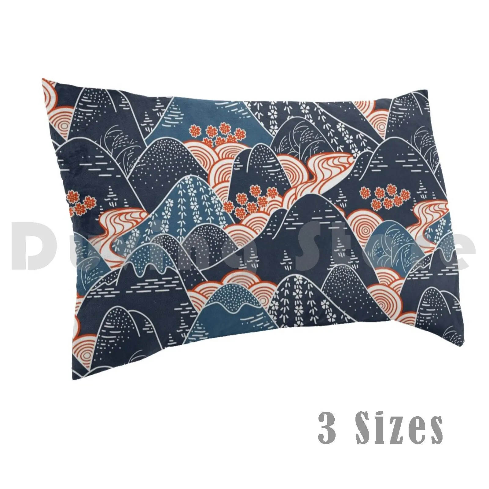 Japanese Kimono Pattern With Mountains Flowers Pillow Case Printed 50x75 Japan Kimono Japanese Sakura Asia