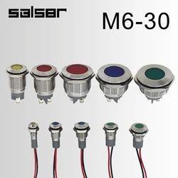 Fuente de alimentación de 6/8/10/12/16/19/22/25/30mm, lámpara de señal impermeable, CC, CA, plana, 6V12V24V220V, luz indicadora de Metal LED