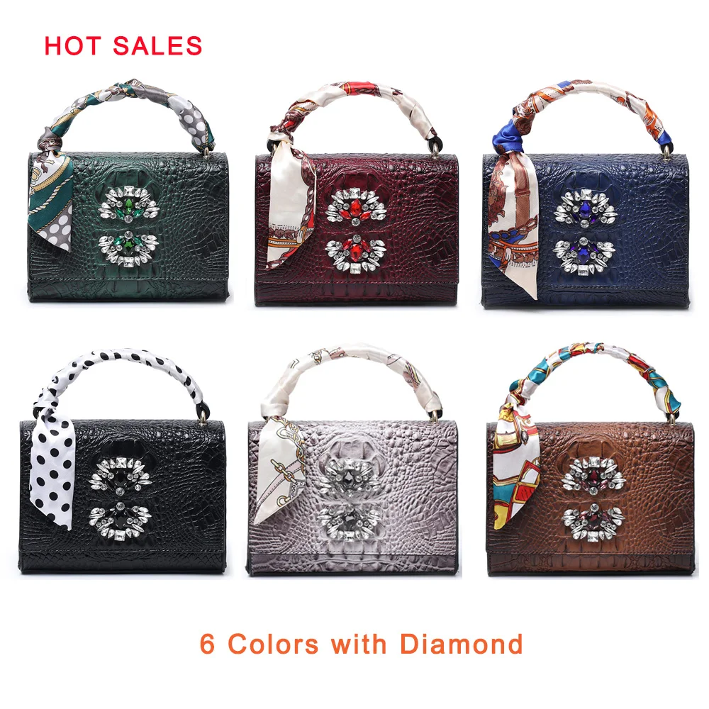 Classic Women Crocodile Crystal Tote Bag Nice Charming Lady Shoulder Handbag Hot Ins Clutch Purse Crocodile Saudi Arabia Bag