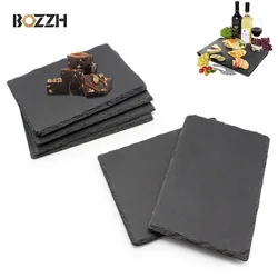 BOZZH Natural Slate Western Square Steak Plates Slate Pizza Pastry Fruit Tray Kitchen BBQ Dessert Cake Dishes