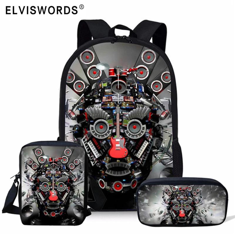 

ELVISWORDS Men Women School Bags 3Pcs/Set Punk Loudspeaker Printed Kids Book Bags School Backpack For Girls Boys Mochila Escolar