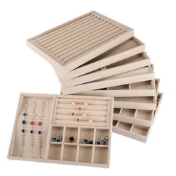 Plateau à bijoux en velours Beige, organisateur de bijoux, boîte de rangement, support de montre, colliers, bagues, boucles d'oreilles, pendentifs pour femmes, série de supports