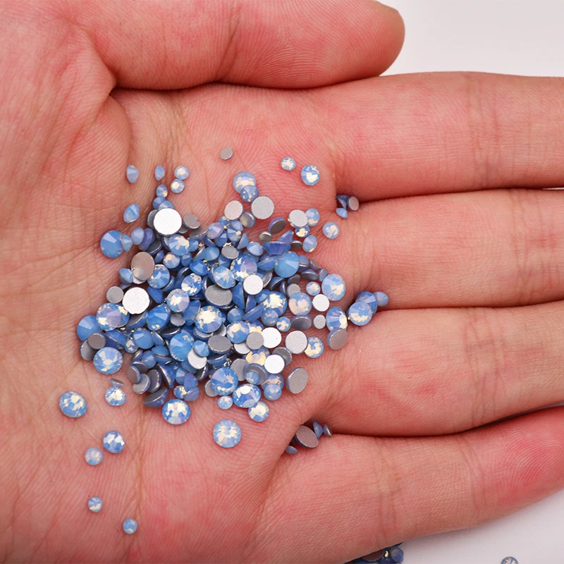 JUNAO 300pcs SS6 8 10 16 Mix Size Opal Blue Glass Crystal Rhinestones Flatback Glass Nail Stone Crystal Strass Sticker Crafts