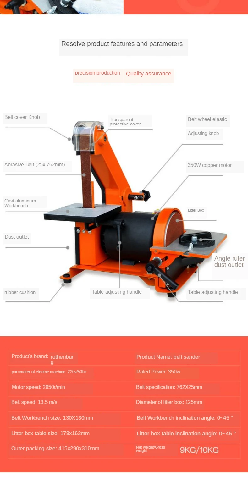 350W Copper Motor Knife Grinder Chamfering Machine Belt Sander Sanding Machine for Woodworking Metal Grinding / Polisher