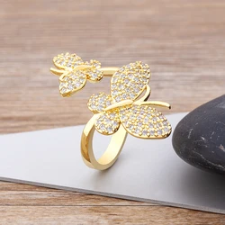 Nidin New Trendy Butterfly Open Rings For Women Copper Zircon Adjustable Rings Friendship Engagement Wedding Jewelry Gifts